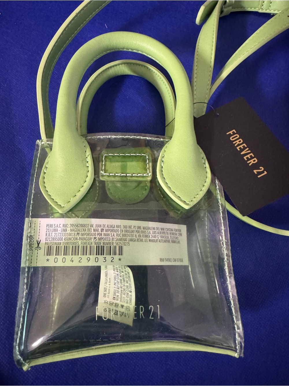 Forever 21 Clear/Transparent Lime Green Mini Tote Bag w/handle- Super Cute - NWT
